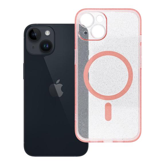 Etui na iPhone 14 Clear Mag Cover - Glitter (Str / Camera Protection) zgodne z MagSafe różowe glitter