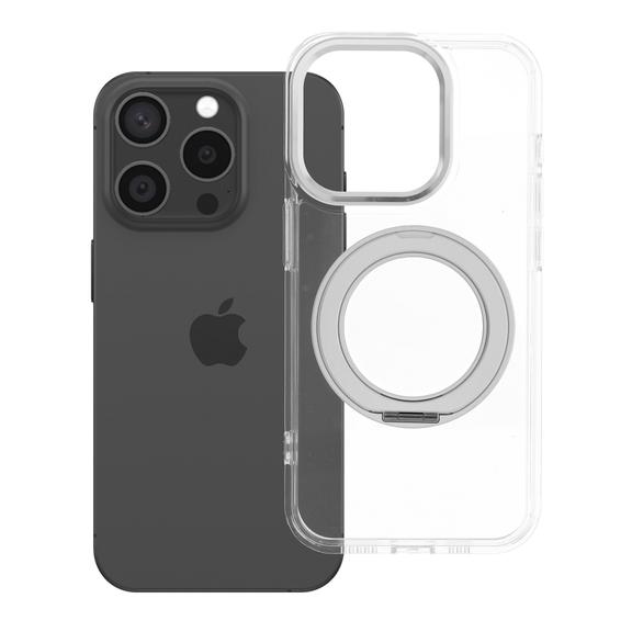 Etui na iPhone 15 PRO Frame Circle Stand zgodne z MagSafe transparentne