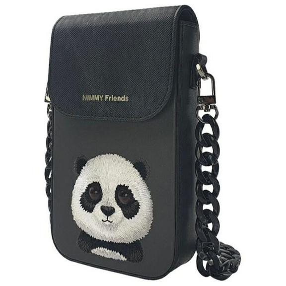 NIMMY zestaw 3w1 torebka na telefon + protfel + etui na lokalizator BIG EYED PET 2.0 Panda czarny