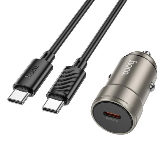 Ładowarka samochodowa Hoco USB C + kabel USB C do USB C QC3.0 PD 30W Z57 szara