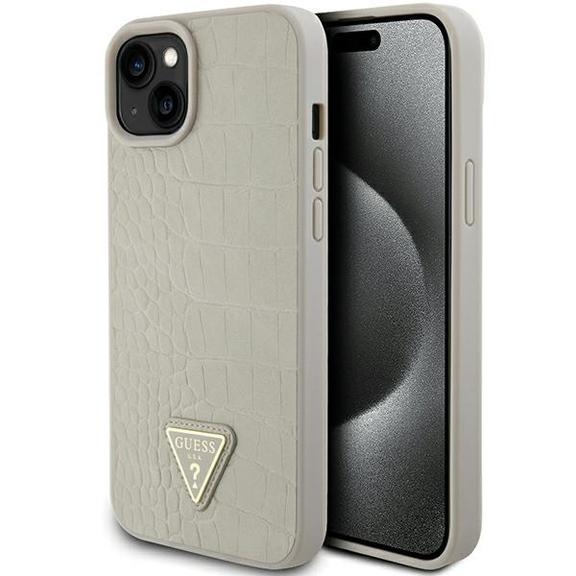 GUESS futerał do IPHONE 13 / 14 / 15 GUHCP15SPCRTHCD (Croco Triangle Metal Logo) złoty