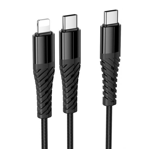 Kabel 2w1 USB C do USB C+Lightnig Hoco 1 m X123 czarny