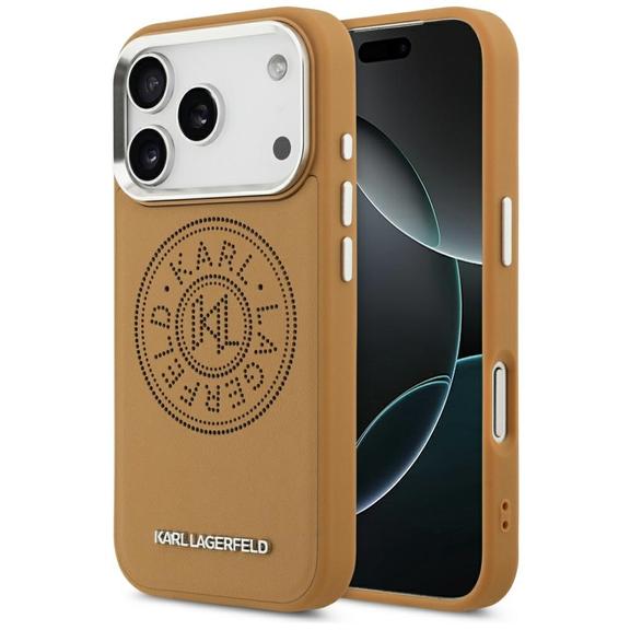 KARL LAGERFELD futerał do IPHONE 17 Pro kompatybilny z MagSafe KLHMP17LPSKRPMW (PU W/ Point & Metal Logo) brązowy