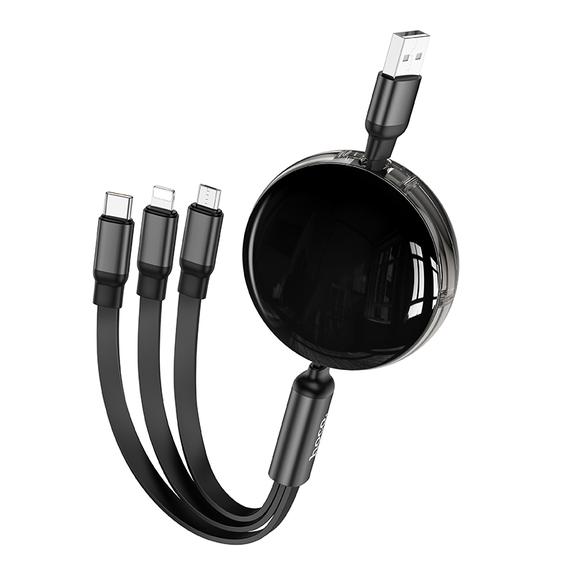 Kabel 3w1 USB A do Lightnig / Micro USB / USB C Hoco 2A 1 m X78 czarny