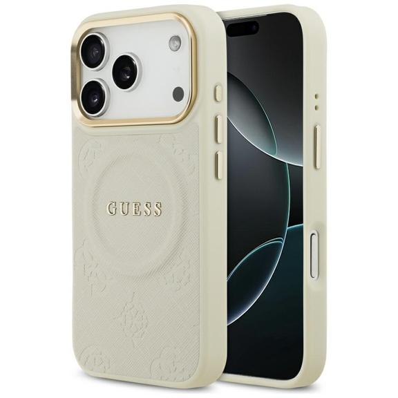GUESS futerał do IPHONE 17 Pro kompatybilny z MagSafe GUHMP17LPSAMSECE (PU W/ Peony Hot Stamp) beżowy