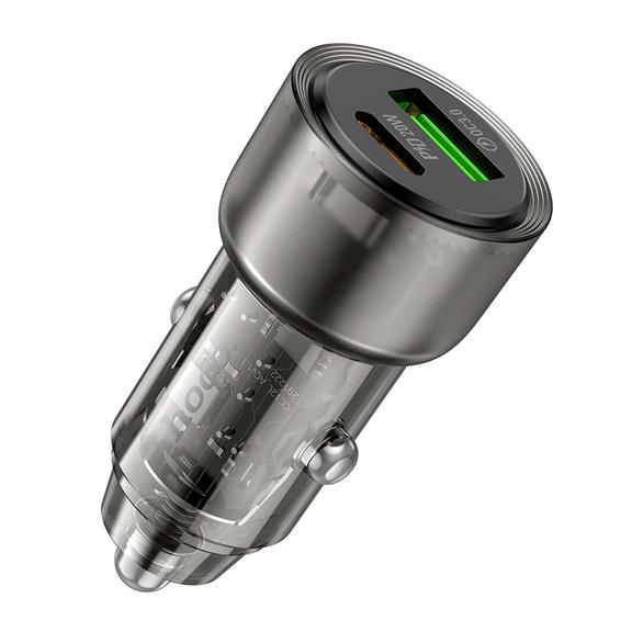 Ładowarka samochodowa Hoco USB A + USB C QC PD 38W Z52 transparentny czarny