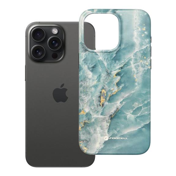 Etui na iPhone 15 PRO MAX Forcell F-Protect Mirage zgodne z MagSafe Military Drop-Test green marble