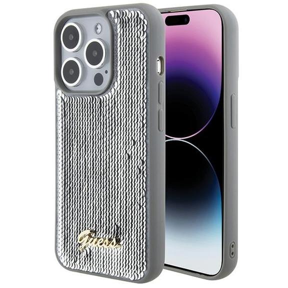 GUESS futerał do IPHONE 15 Pro GUHCP15LPSFDGSS (Sequin Script Metal) srebrny