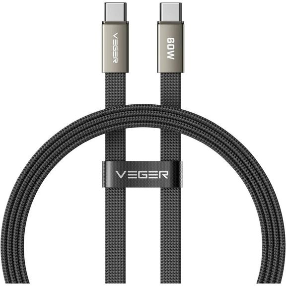Kabel płaski USB C do USB C VEGER PD 3A 60W 1,2 m CC06-MTB czarny