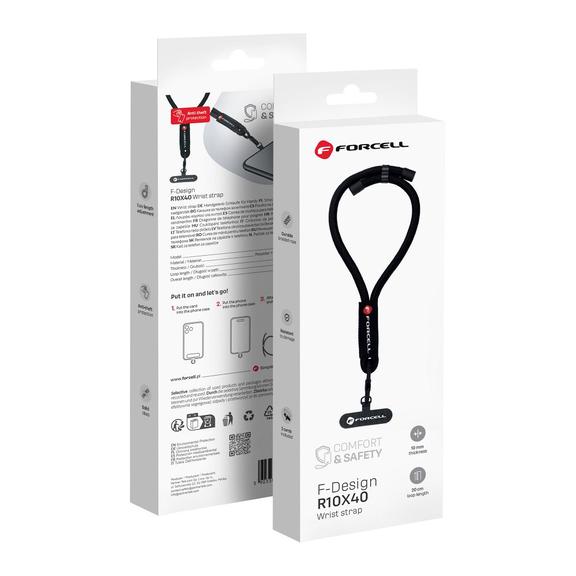 Smycz do telefonu na nadgarstek z regulacją długości Forcell F-Design R10X40 (max 20cm w pętli) czarna