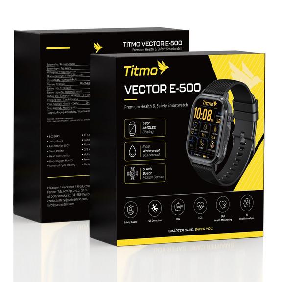 Smartwatch TITMO Vector E-500 (AMOLED, ECG, GPS, Tryb ochrony, Detekcja upadku, funkcja dzwonienia) czarny 0INT