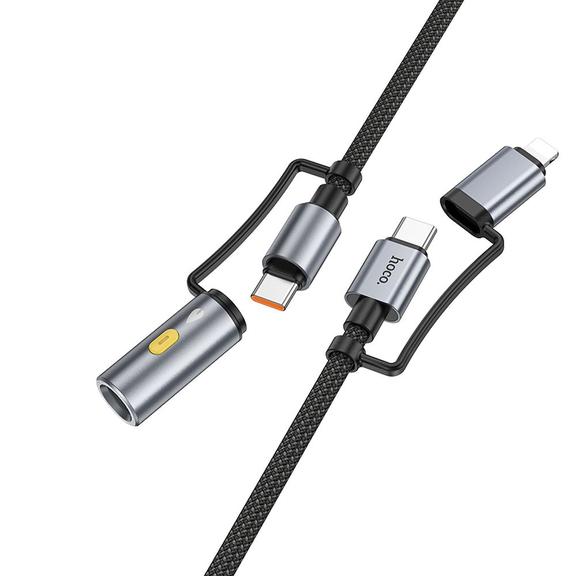 Kabel All-in-one USB C / Lightning do USB C / Zapalniczka samochodowa Hoco PD 3A 60W 1,2 m U138 1,2 m szary