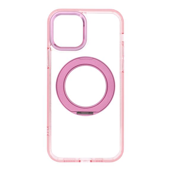Etui na iPhone 12 Frame Circle Stand zgodne z MagSafe różowe