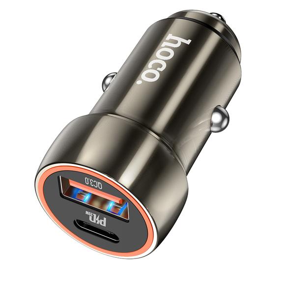 Ładowarka samochodowa Hoco USB A + USB C QC3.0 PD 20W Z46A szary