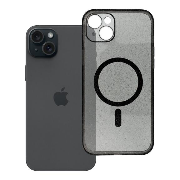 Futerał do iPhone 15 PLUS Clear Mag Cover (STR / CAMERA PROTECTION) zgodny z MagSafe  czarny glitter