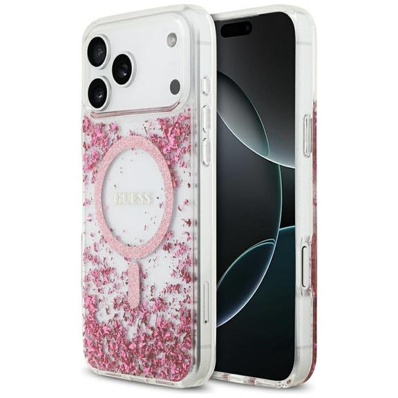 GUESS futerał do IPHONE 17 Pro Max kompatybilny z MagSafe GUHMP17XRGRGEP (Resin Bottom Glitter) różowy
