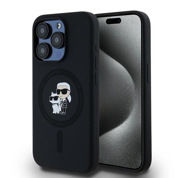 KARL LAGERFELD futerał do IPHONE 15 Pro kompatybilny z MagSafe KLHMP15LSCMKCRHK (Silicone KC Body Ring) czarny