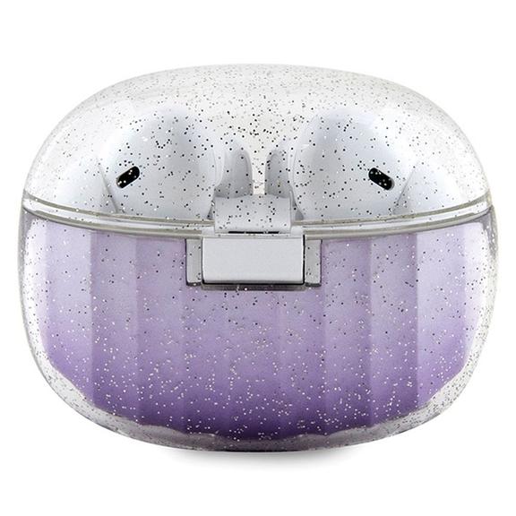 GUESS słuchawki bezprzewodowe bluetooth TWS + stacja dokująca GUTWSHDGKEEU (Glitter gradient) fioletowe