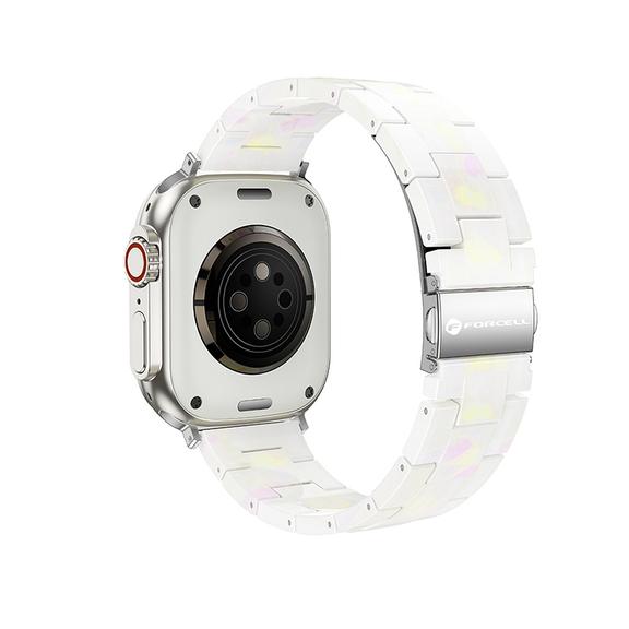 Pasek do Apple Watch Forcell F-Design FA04 zatrzask żywiczny marmurkowy 42 / 44 / 45 / 49 mm biały