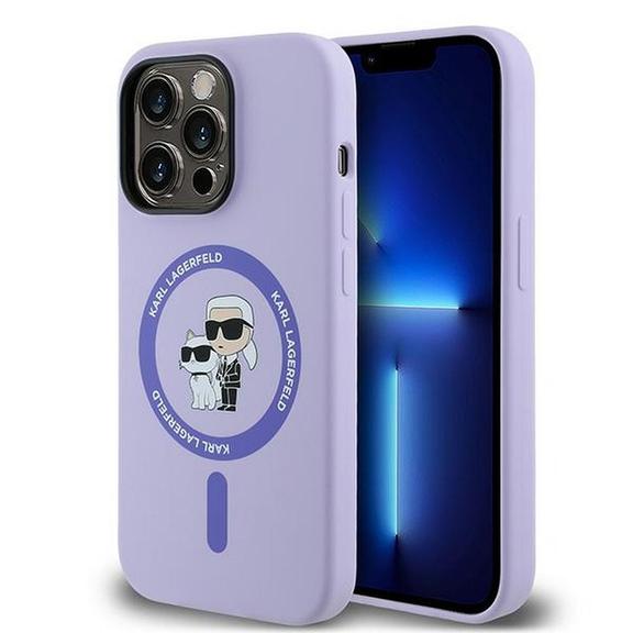 KARL LAGERFELD futerał do IPHONE 14 Pro kompatybilny z MagSafe KLHMP14LSCMKCRHU (Silicone KC Body Ring) fioletowy