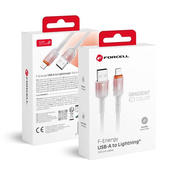 Kabel USB A do Lightning Forcell F-Energy 2,4A 12W Gradient 1 m C353 biały