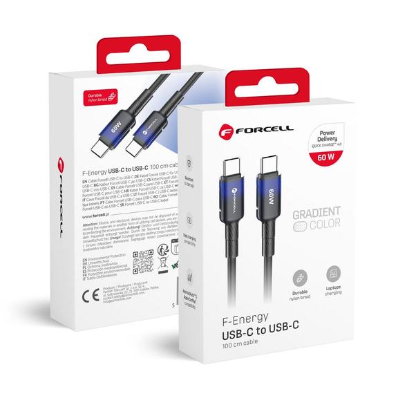 Kabel USB C do USB C Forcell F-Energy QC4.0 PD 3A 60W Gradient 1 m C354 czarny 0INT