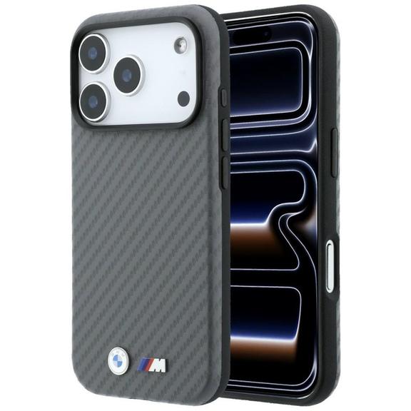 BMW futerał do IPHONE 18 Pro Max/17 Pro Max kompatybilny z MagSafe (Carbon Metal Logo) szary