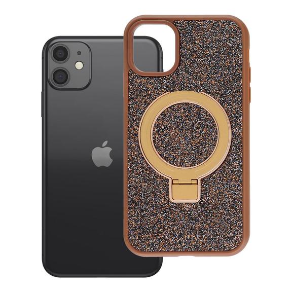 Etui na iPhone 11 Quartz Circle Stand Mag Cover brązowe
