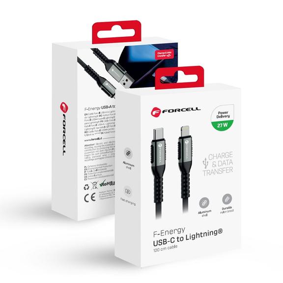 Kabel USB C do Lightning Forcell F-Energy PD 3A 27W Cafule 1,2 m C259 czarny