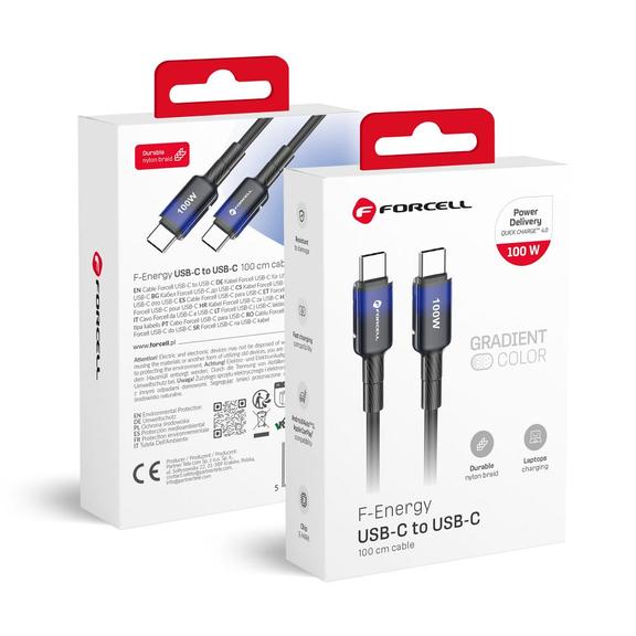 Kabel USB C do USB C Forcell F-Energy QC4.0 PD 5A 100W Gradient 1 m C357 czarny 0INT