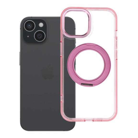 Etui na iPhone 15 Frame Circle Stand zgodne z MagSafe różowe