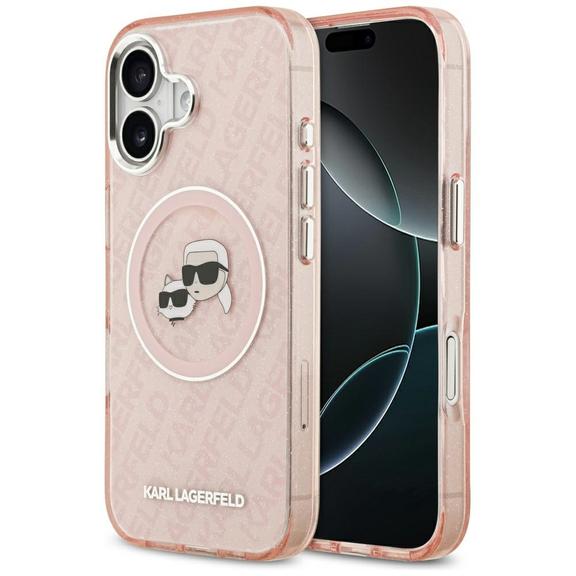 KARL LAGERFELD futerał do IPHONE 17 kompatybilny z MagSafe KLHMP17SHMKBKCHOP (IML Glitter K&C Heads Logo) różowy
