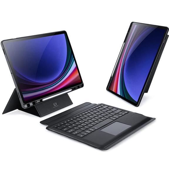 DUX DUCIS etui DK składane z podświetlaną klawiaturą bezprzewodową do SAMSUNG Tab S10 Plus/S9 Plus/S9 FE Plus czarne