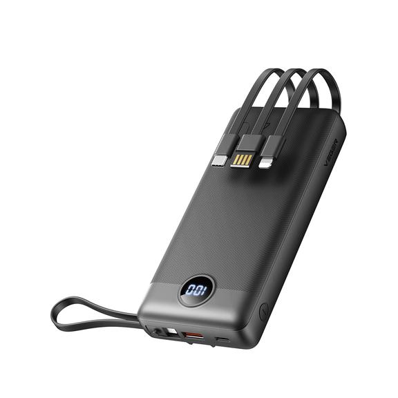 Powerbank Veger C20 (W2047 / W2059) 20000 mAh z wbudowanymi kablami Micro USB / Typ C / Lightning czarny