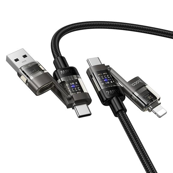 Kabel 4w1 USB A/C do USB C/Lightning Hoco 240W 1,2 m U151 czarny