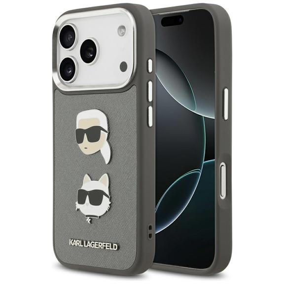 KARL LAGERFELD futerał do IPHONE 17 Pro KLHCP17LPSFDHPOG (FW Grained PU W/ K&C Heads Pin & Logo) szary