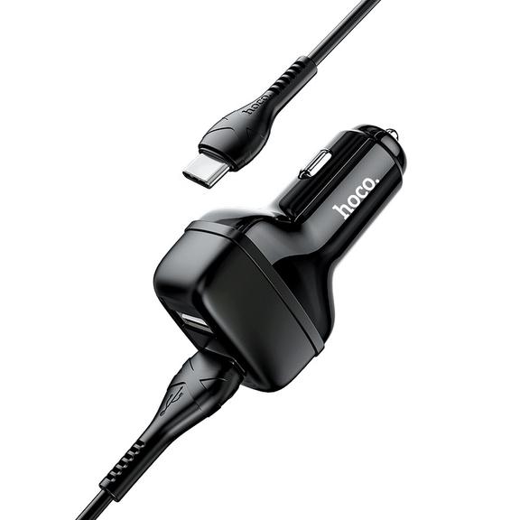 HOCO ładowarka samochodowa 2xUSB + kabel Typ C 2,4A Leader Z36 czarna