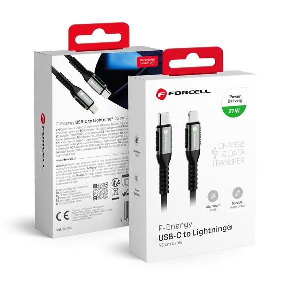 Kabel USB C do Lightning Forcell F-Energy PD 3A 27W Cafule 0,25 m C259 czarny