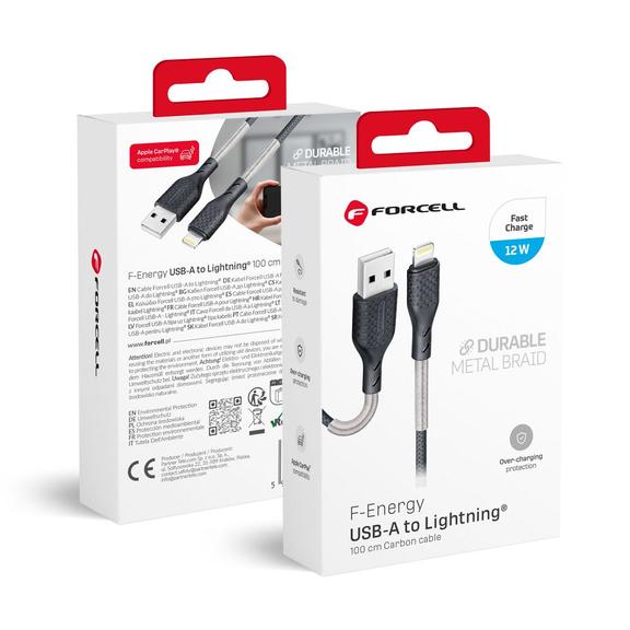 Kabel USB A do Lightning Forcell F-Energy 2,4A 12W Carbon 1 m CB-01A czarny