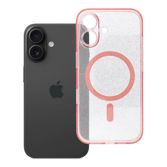 Etui na iPhone 16 Clear Mag Cover - Glitter (Str / Camera Protection) zgodne z MagSafe  różowe glitter
