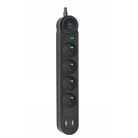 Listwa zasilająca 4 gniazda + 2 x USB A + USB C Art FU810 1,5 m czarna