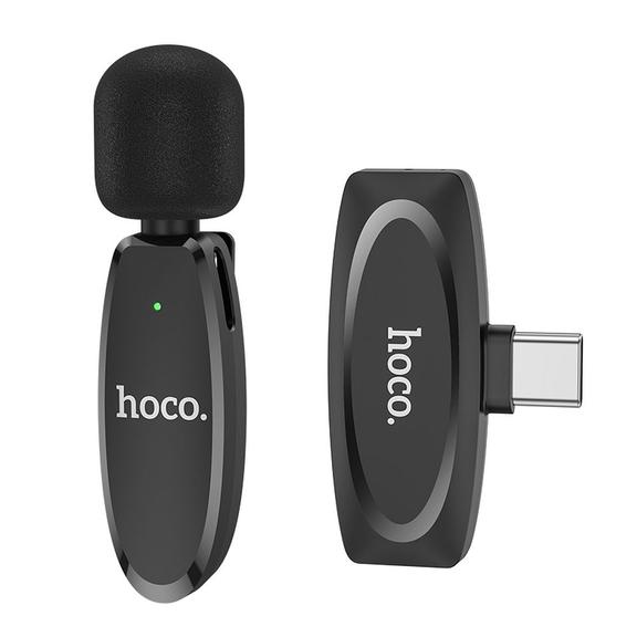 Mikrofon krawatowy bezprzewodowy USB C Hoco L15 czarny