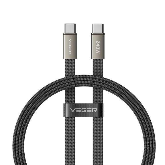 Kabel płaski USB C do USB C VEGER PD 5A 240W 1,5 m CC2-MTB czarny
