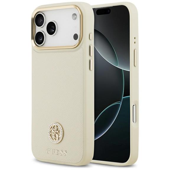 GUESS futerał do IPHONE 17 Pro Max kompatybilny z MagSafe GUHMP17XPGCRMDEE (PU W/ Grained Strass Logo) beżowy