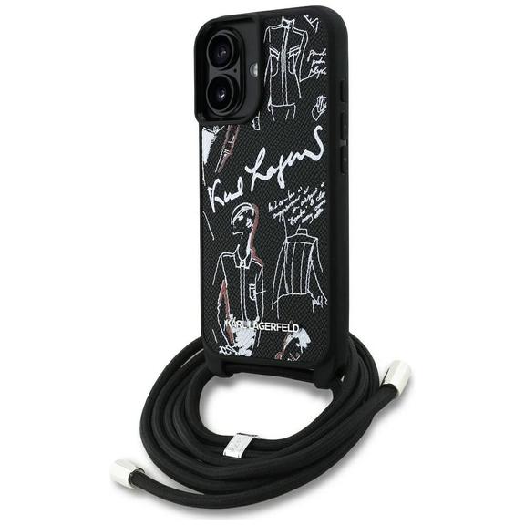 KARL LAGERFELD futerał do IPHONE 16 KLHCP16SPGGRMPCK kompatybilny z MagSafe (CRSSBY Grained PU W/ Pattern & Logo) czarny