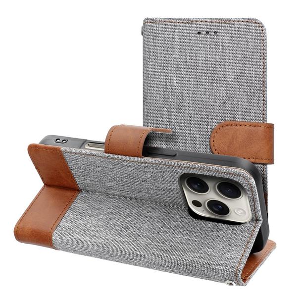 Etui z klapką na iPhone 16e (SE 4 2025) Jeans Book szare