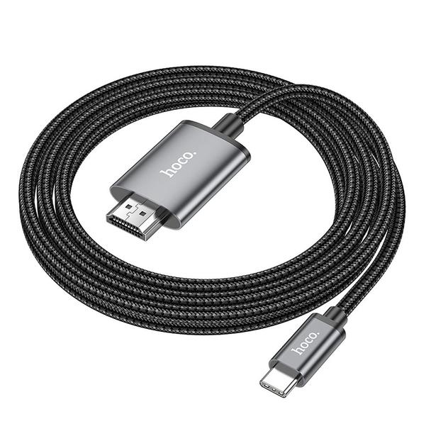 Kabel USB C do HDMI Hoco 4K 30Hz 2 m UA27 stalowy szary