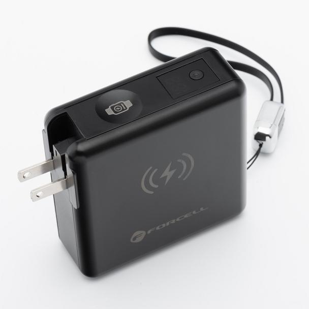 Wielofunkcyjna ładowarka Forcell F-Energy 6w1 USB A + USB C PD 45W + power bank 15000 mAh + ładowanie bezprzewodowe 15W czarna