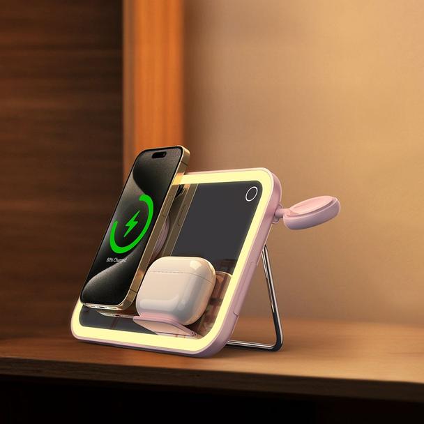 Forcell F-ENERGY Mag Mirror 3 in 1 15W ładowarka indukcyjna z kompatybilna z MagSafe / Apple Watch / Samsung Watch / Airpods różowa