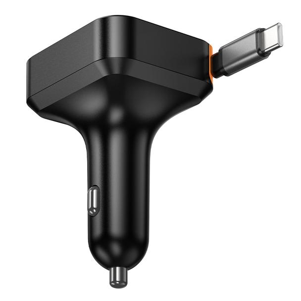 Ładowarka samochodowa Hoco ze zwijanym kablem 2 x USB C + USB A QC PD 65W NZ18 czarna
